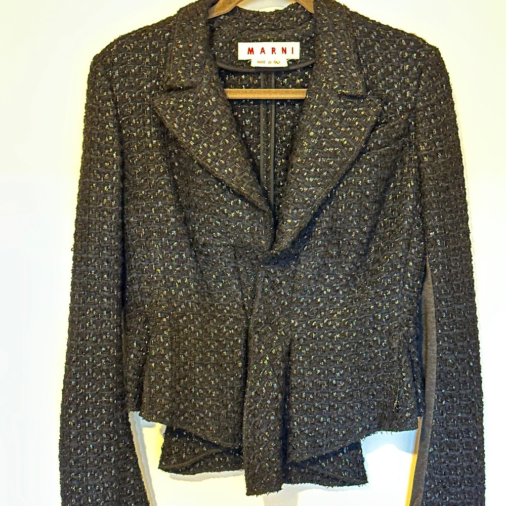 Couture Tweed Blazer | Marni | Black and Navy Metallic